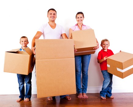 Packed boxes and furniture ready for a local move