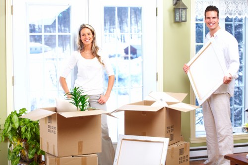 Packed moving boxes loaded into a removals van